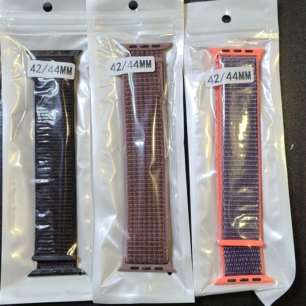 3-NEW Adjustable velcro loop strap for Apple Watch in Orange, mixed colors,& Tan